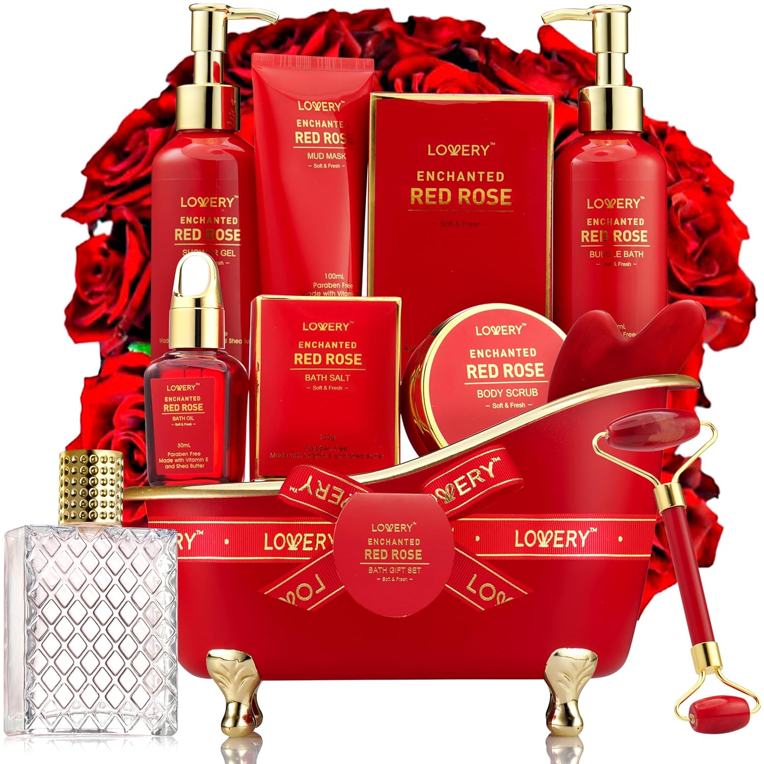 Luxurious Spa Gift Set for Women with Red Rose Basket Relaxation