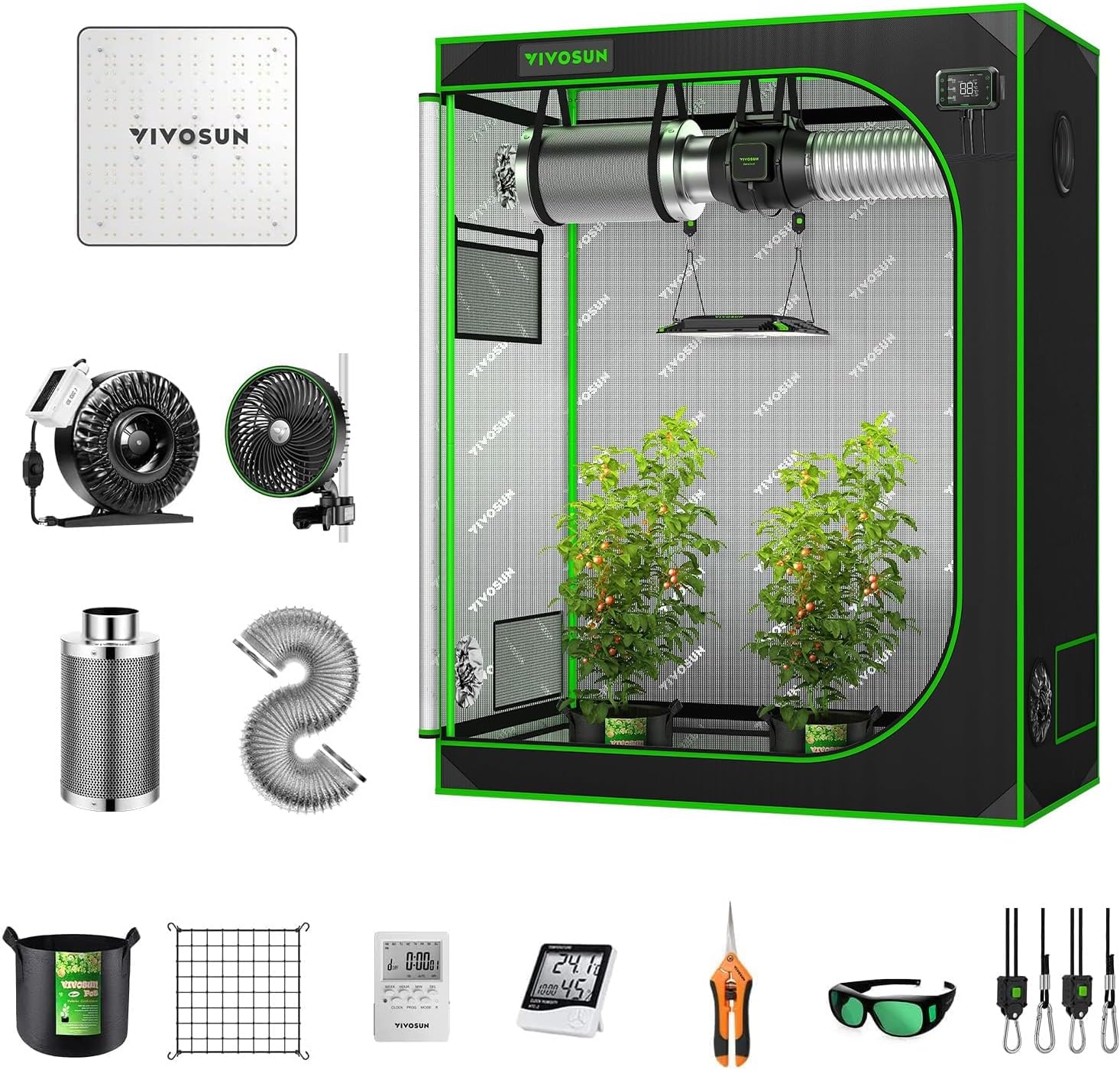 VIVOSUN Complete Grow Tent System + LED Light & Fan Combo