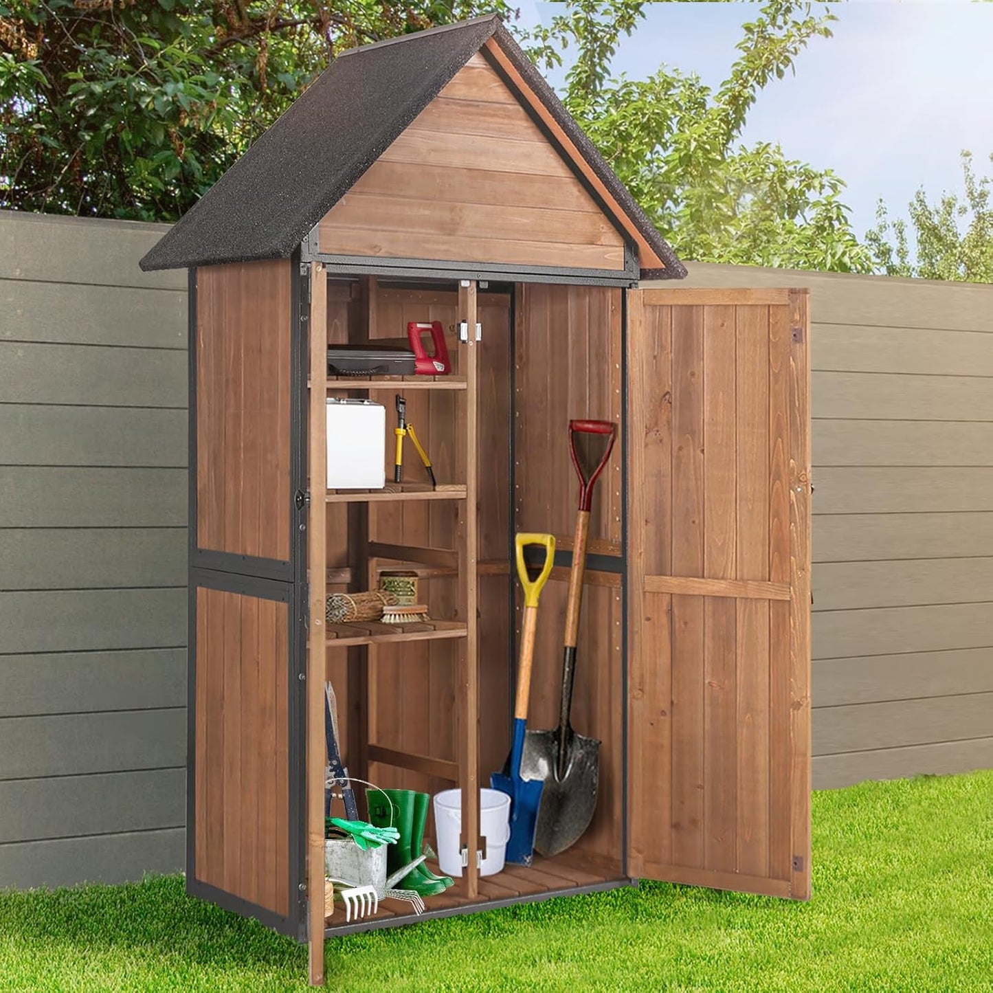 Suumerpety Outdoor Storage Shed with Adjustable Shelves