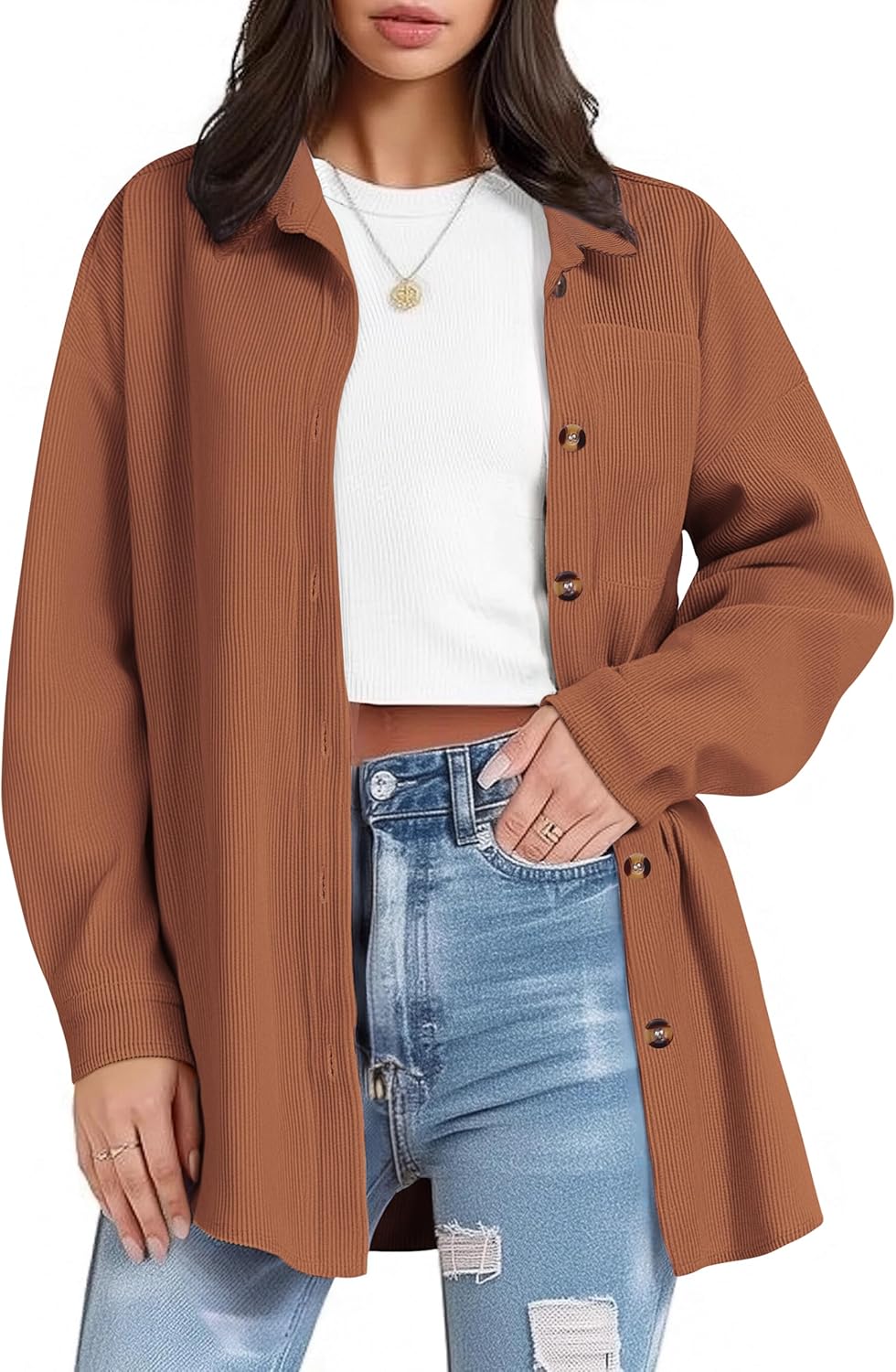 Plus Size Corduroy Shirt for Women - Stylish Fall Blouse