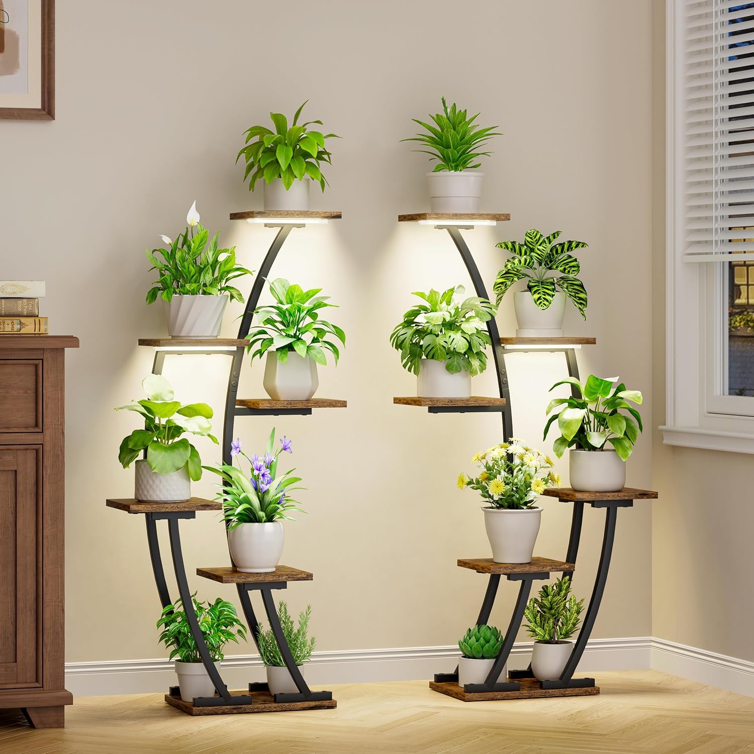 Indoor Plant Stand with Grow Lights for Corner Spaces