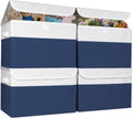 Large 22 Quart Linen Fabric Storage Bin Cube with Lid - Navy Blue