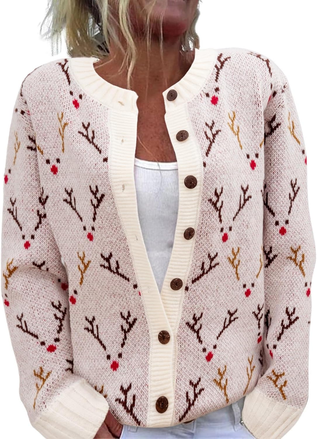 Women's Funny Fall Winter Animal Floral Christmas Cardigan Sweater