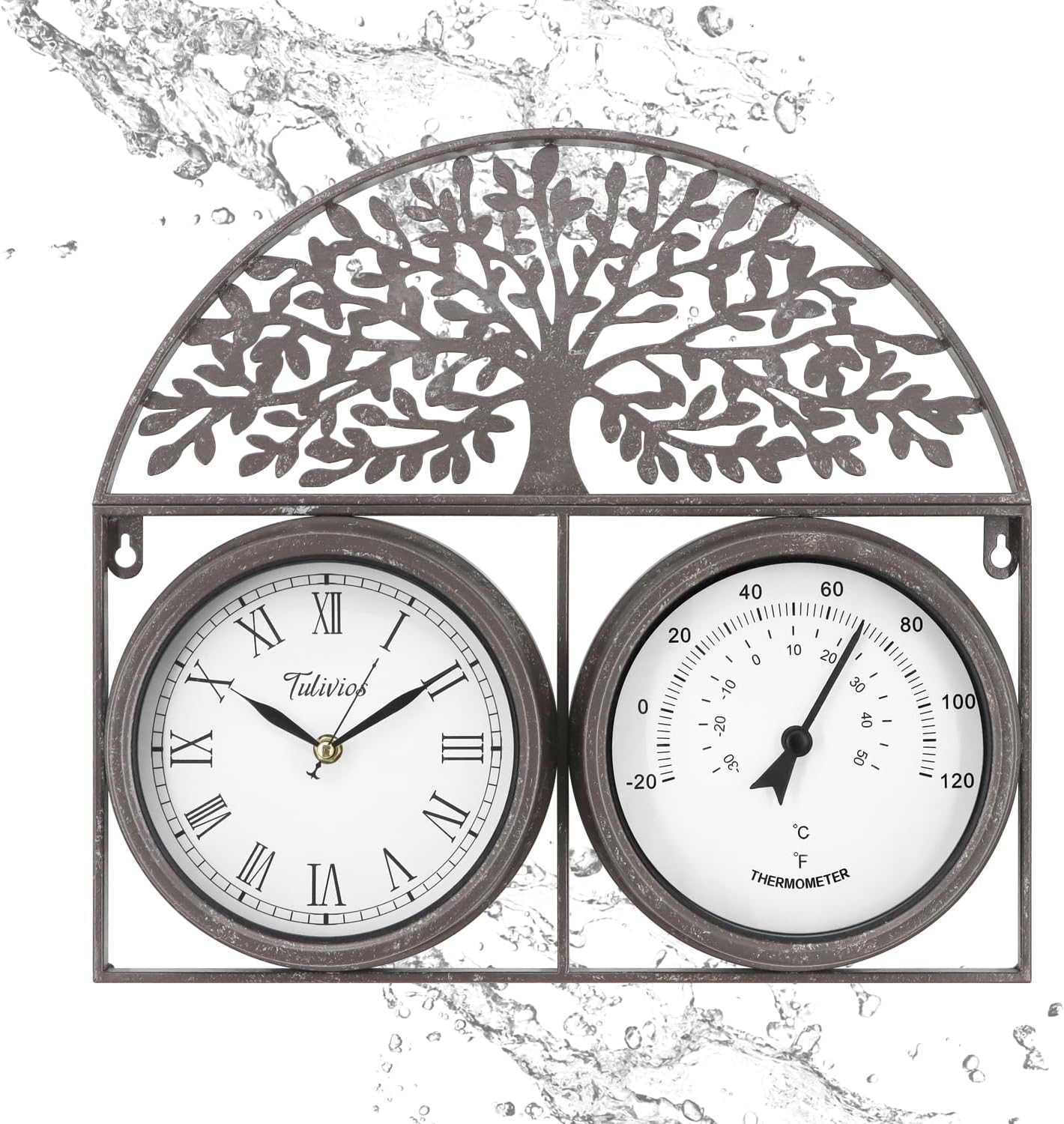 17Inch Large Outdoor Clock with Thermometer for All Weather