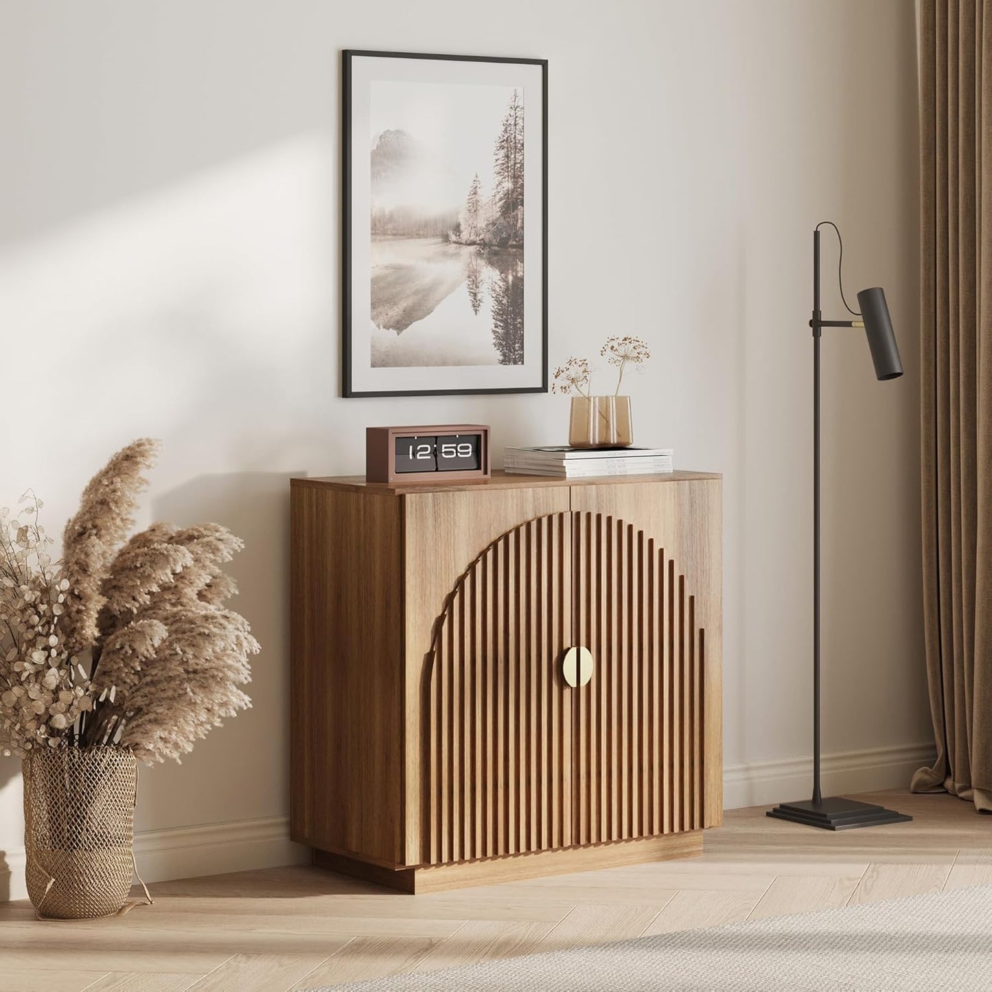 Elegant Modular Fluted Sideboard Buffet Cabinet for Storage