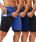 3 Pack Men's 2 In1 Gym Shorts with Liner and Pockets - 7 in
