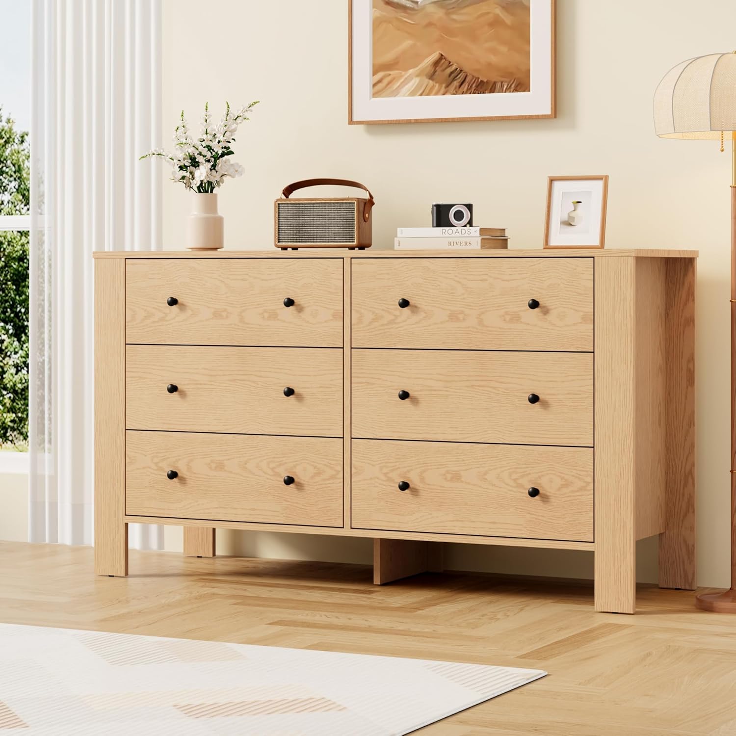 Natural Oak 6 Drawer Dresser for Bedroom by GarveeHome