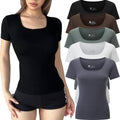 5 Pack Square Neck Short Sleeve T Shirts for Women - Comfortable Slim