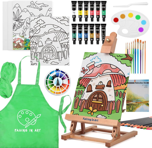 Falling in Art 52Pcs Acrylic Paint Set with Table Easel for Artists