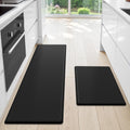 StepLively Kitchen Mat 2 PCS Black Set - Cushioned Anti-Fatigue Rugs