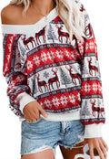 Women's Ugly Christmas Sweatshirt Off Shoulder Waffle Knit Top