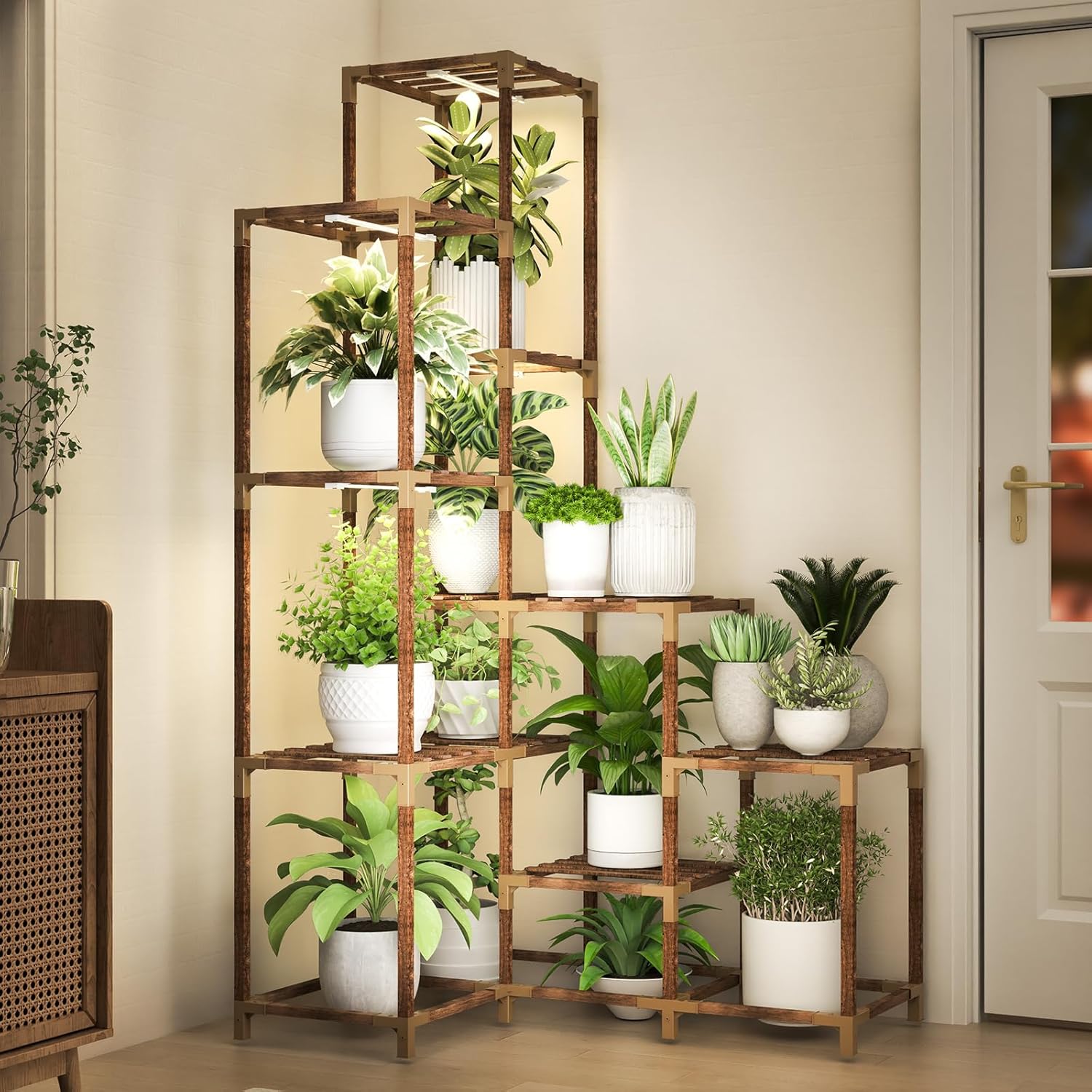 HOMKIRT Corner Plant Stand with Grow Lights for Indoor Plants
