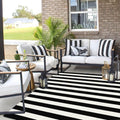 LEEVAN Outdoor Rug 5x7 Black and White Striped Patio Rug - Washable