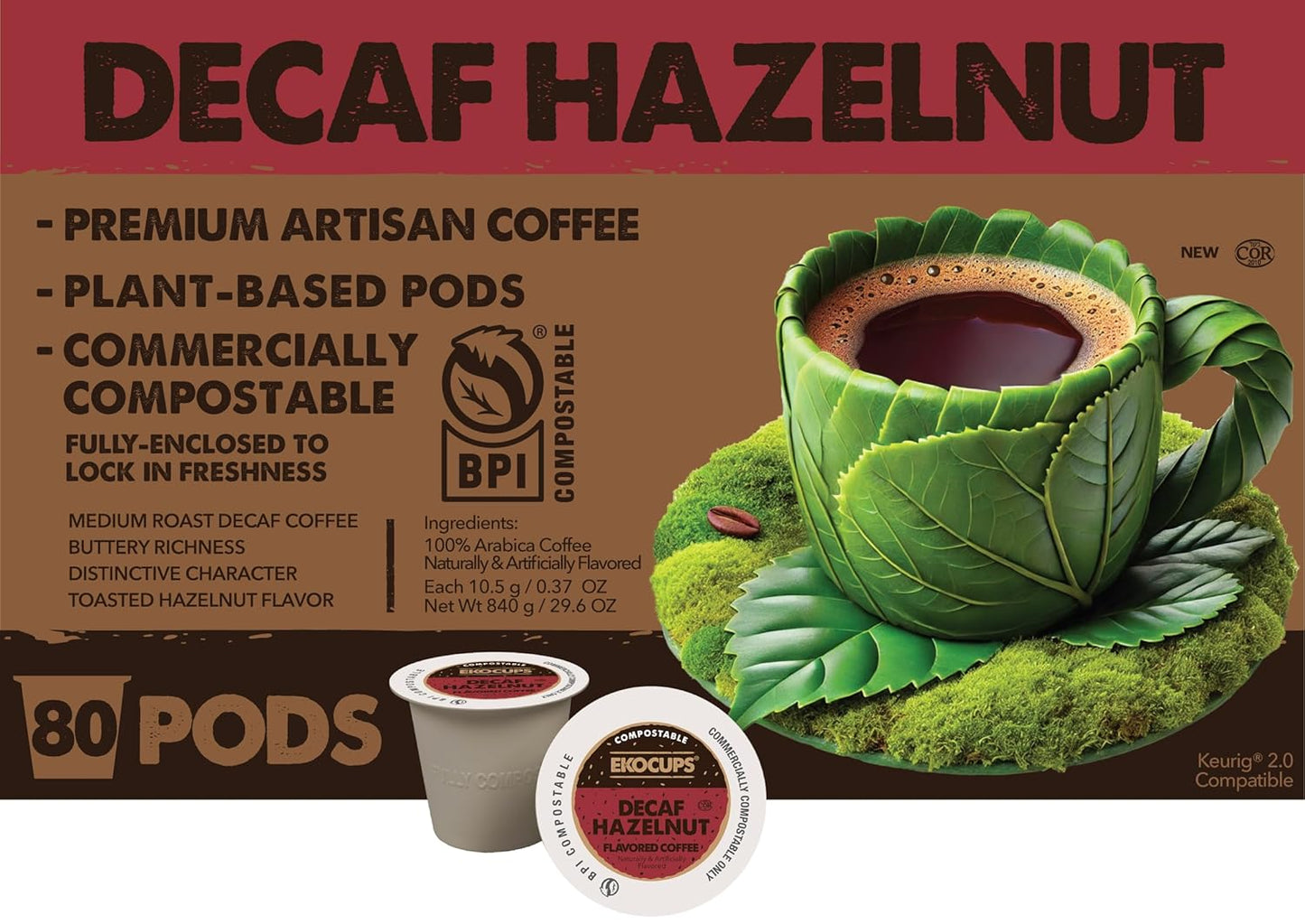 Ekocups Decaf Hazelnut Coffee Pods for a Rich Brew Experience