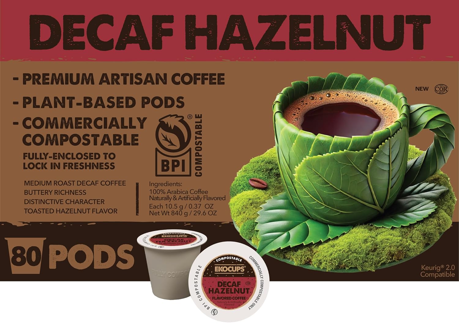 Ekocups Decaf Hazelnut Coffee Pods for a Rich Brew Experience