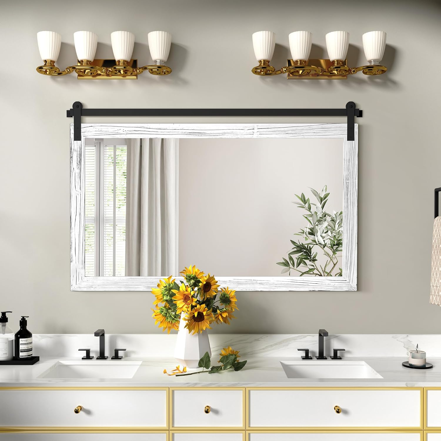 COGOOD Farmhouse Bathroom Mirror - Vintage Barn Door Design