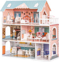 ROBUD Wooden Dollhouse for Kids Girls - 3-Story Playset with Furniture