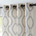 Boho Linen Blend Curtains 96 in Blue Embroidered Leaf - Farmhouse