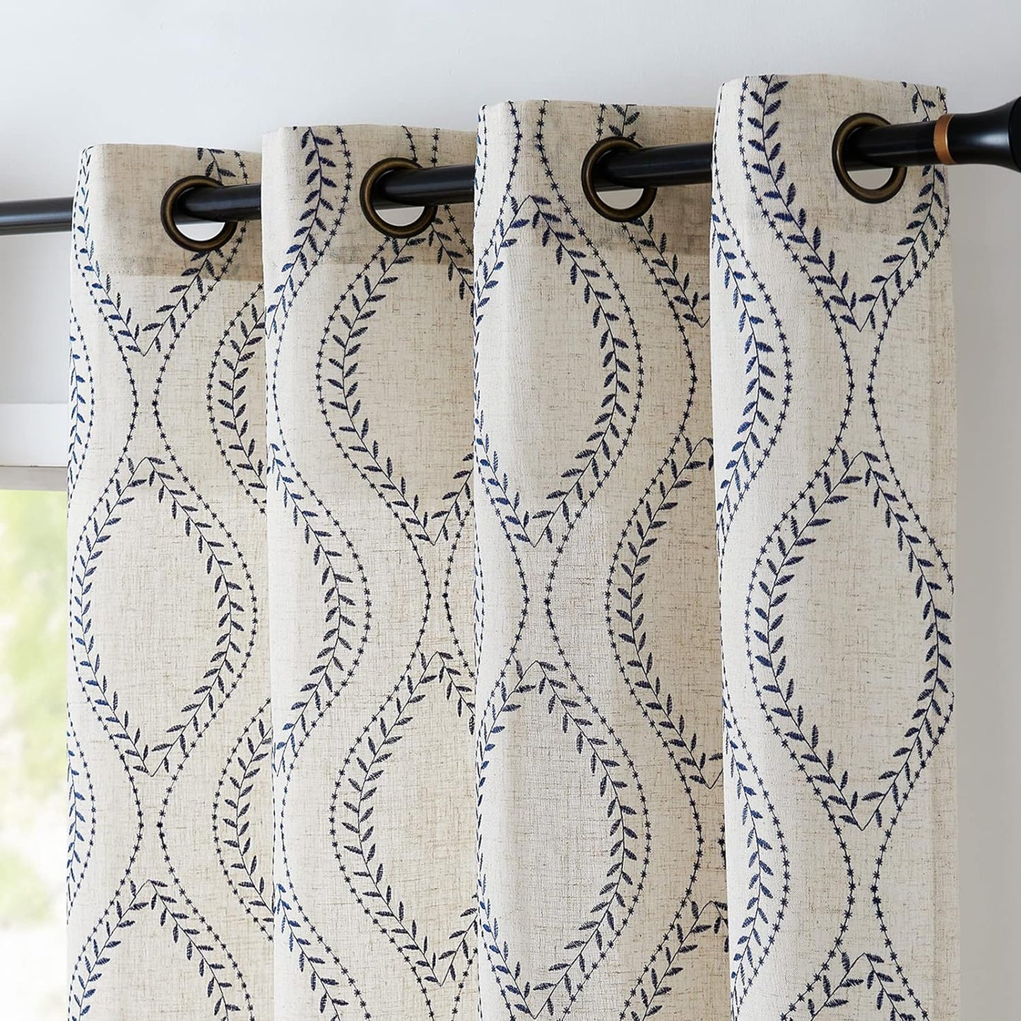Boho Linen Blend Curtains for Farmhouse Decor - 96 Inch Panels