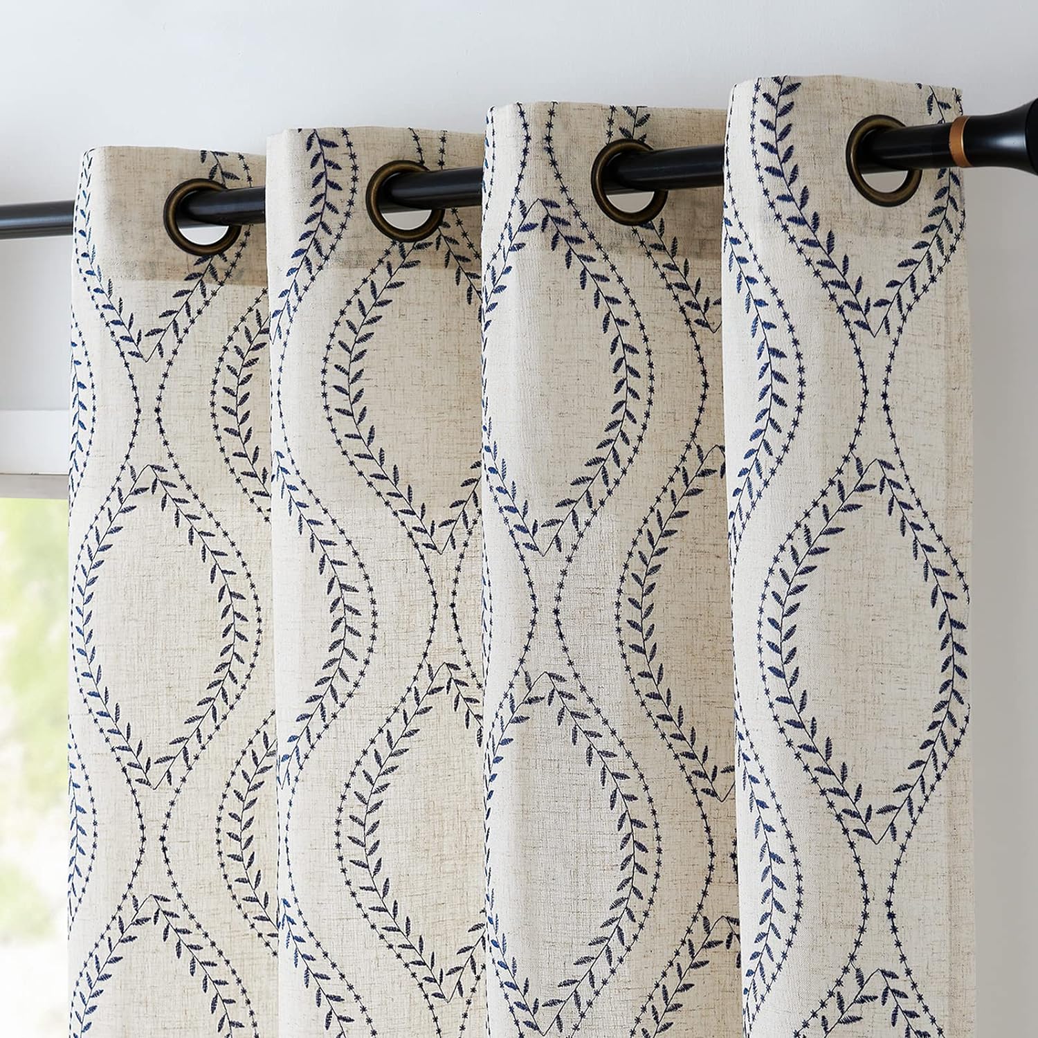 Boho Linen Blend Curtains for Farmhouse Decor - 96 Inch Panels