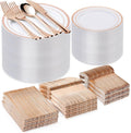 600PCS Rose Gold Plastic Plate Set for 100 Guests - Elegant Disposable