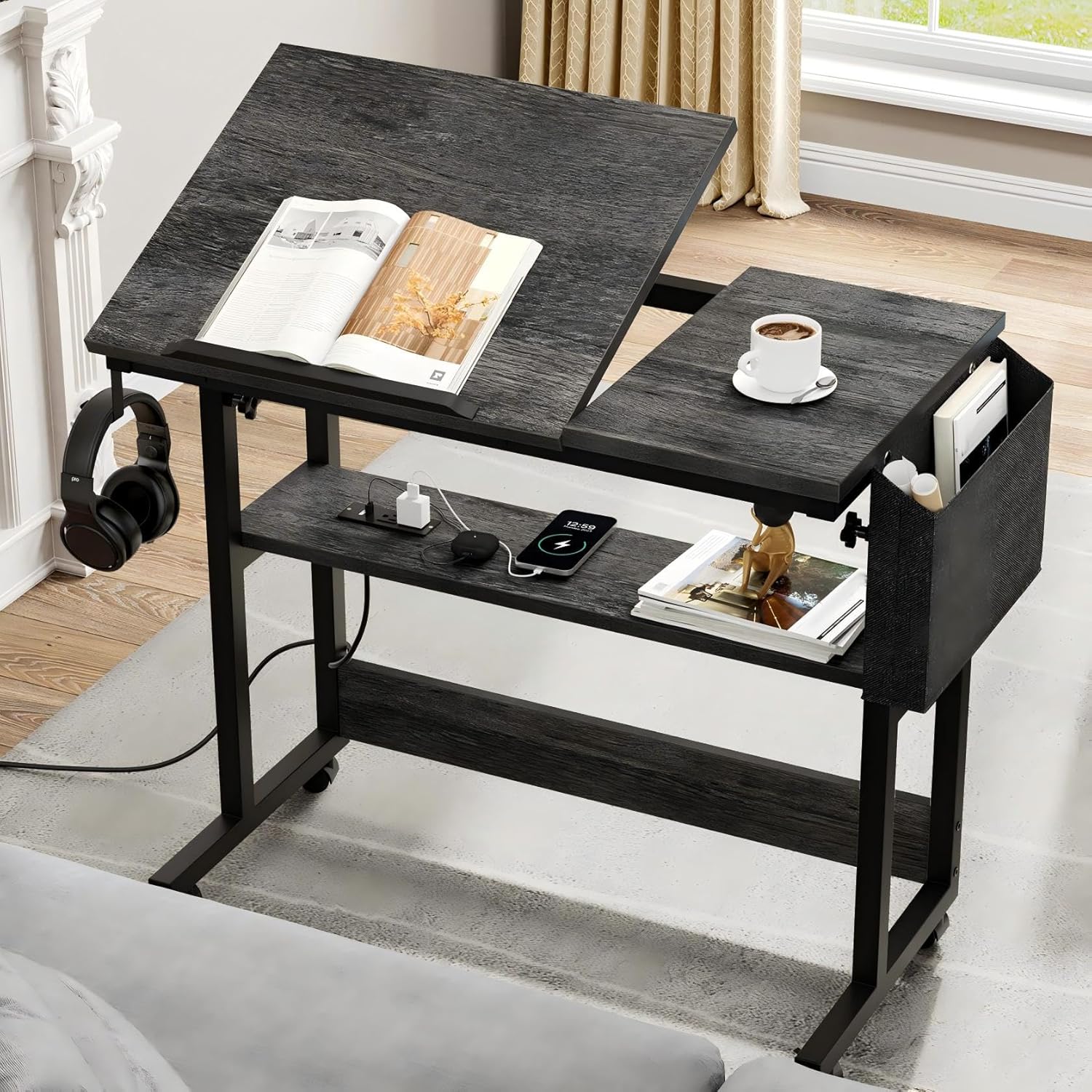 YITAHOME Height Adjustable Table with Charging Station and Wheels