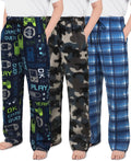 Boys Fleece Pajama Pants 3 Pack - Soft Warm Lounge Bottoms