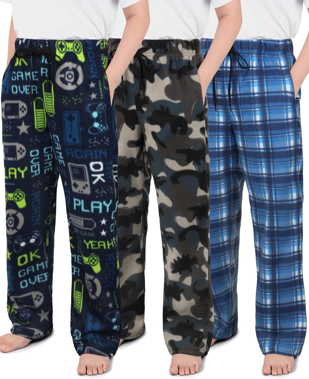 IHU Boys Pajama Pants 3 Pack Cozy Fleece Sleepwear for Kids