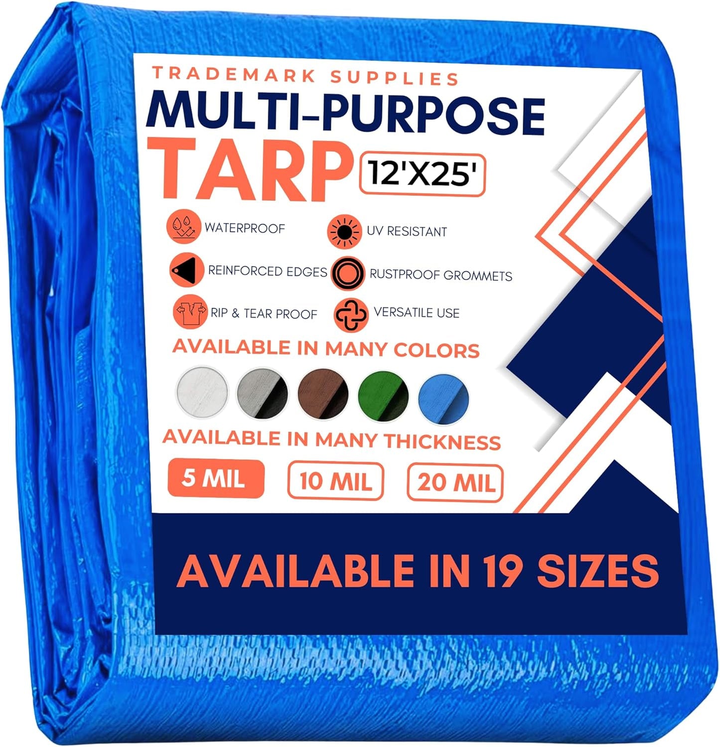 Large Waterproof Tarp - Heavy Duty 5 Mil Thick Poly Tarpaulin