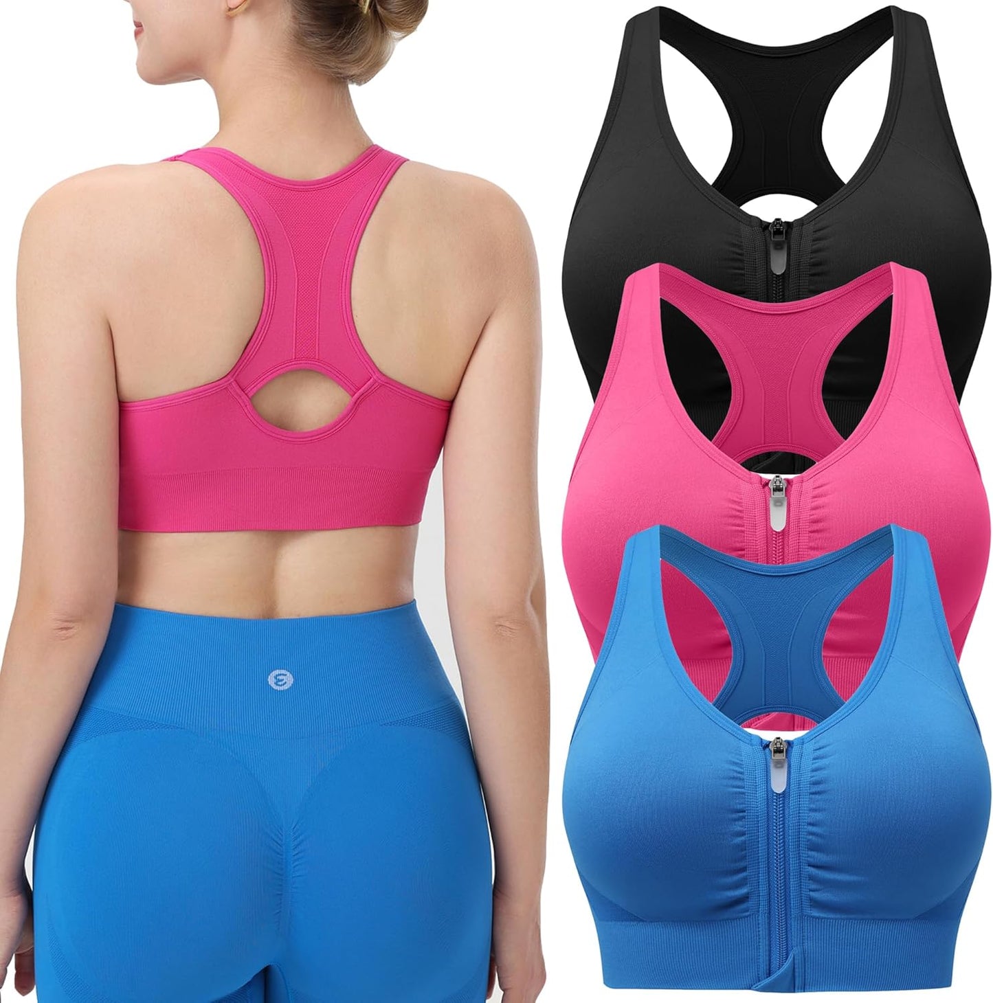 Evcute Women's Zip Front Sports Bras for Comfort and Support