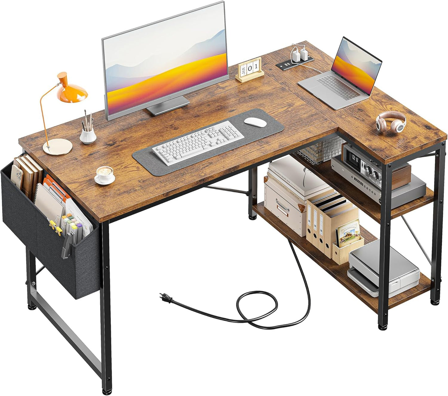 EnHomee L-Shaped Gaming Desk with Power Outlets