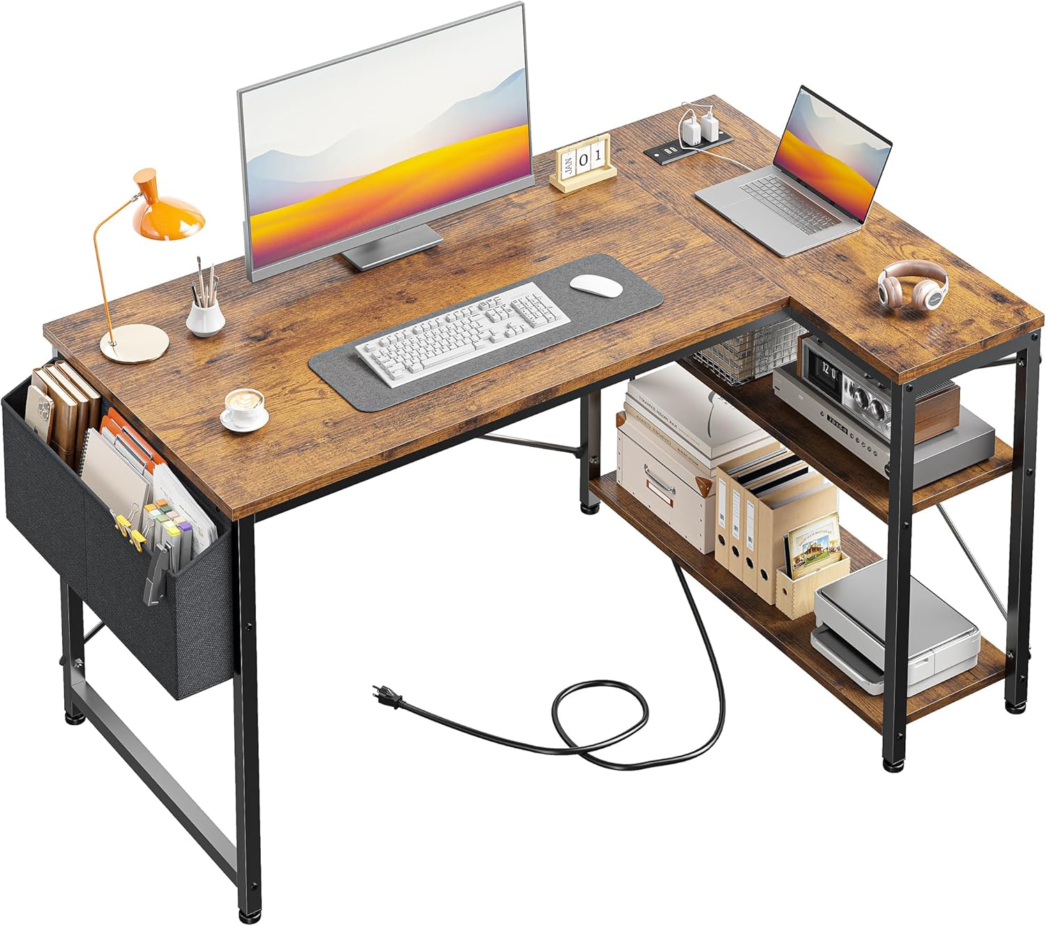 EnHomee L-Shaped Gaming Desk with Power Outlets