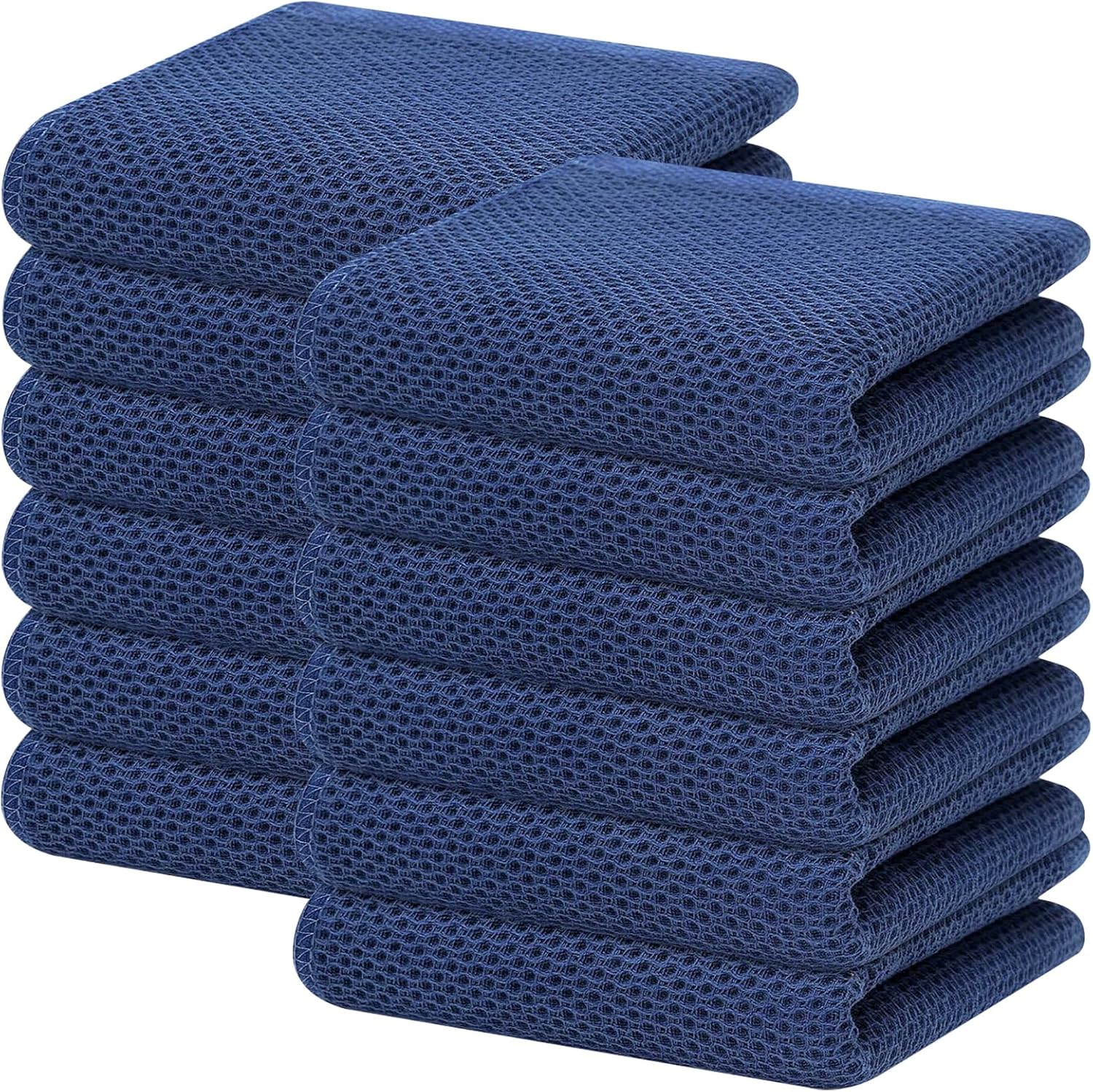 100% Cotton Waffle Weave Kitchen Dish Towels, 12-Pack Navy Blue