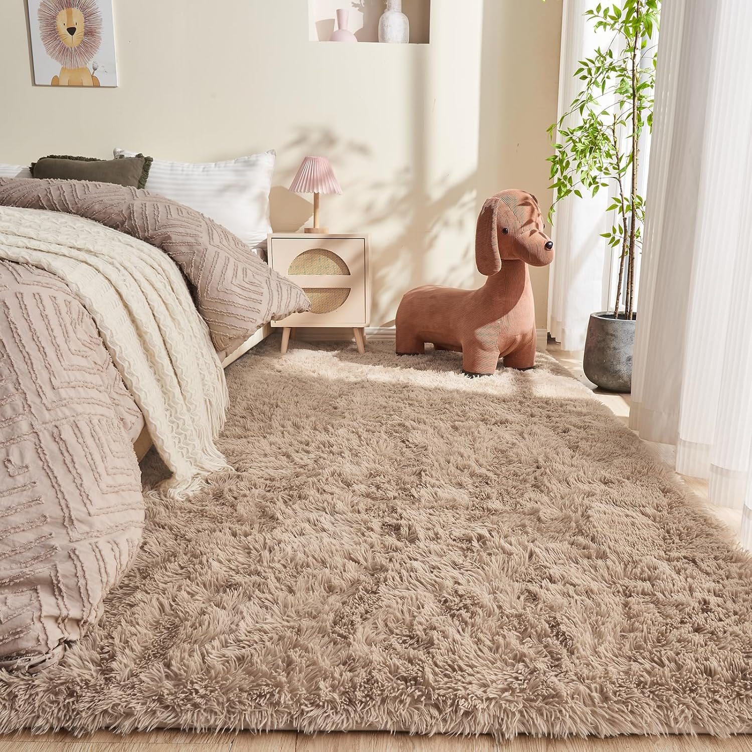 OPPODREAM 8x10 Beige Rugs for Bedroom - Ultra-Soft Shag Carpet