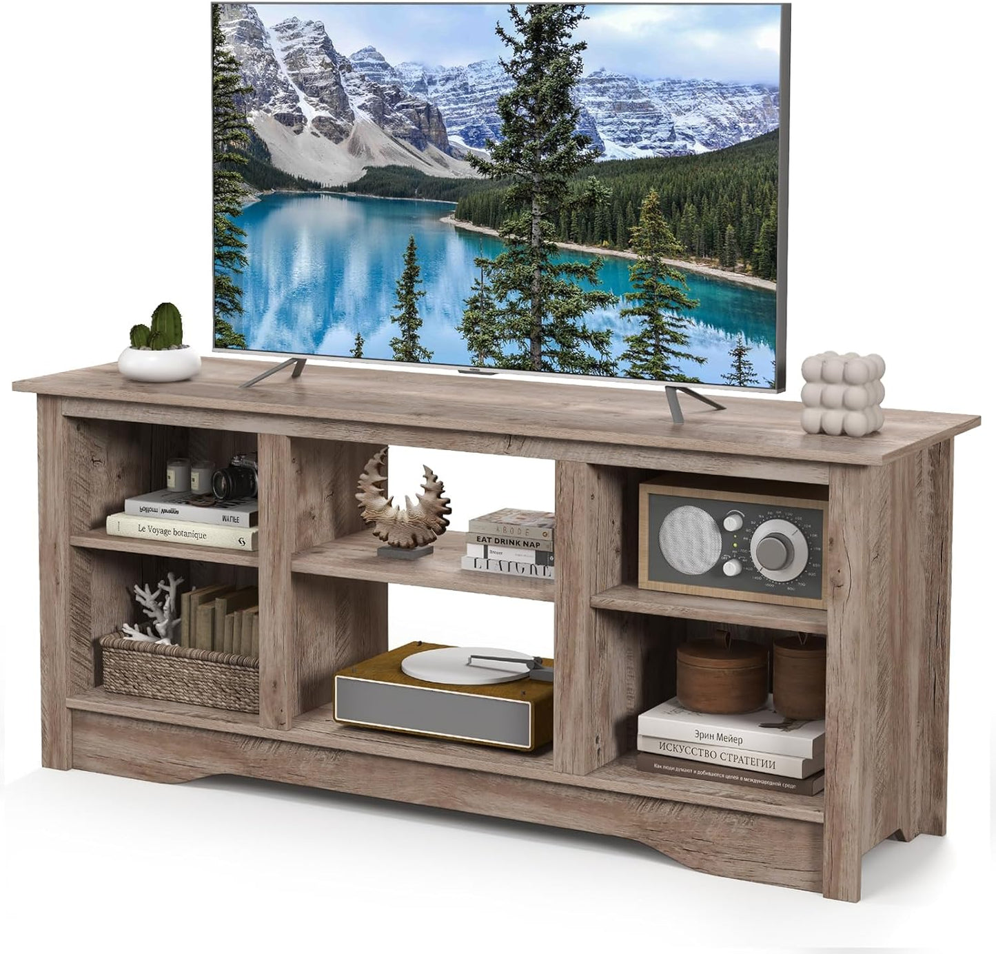 Tangkula 58 Media Console - Adjustable Shelves, Grey