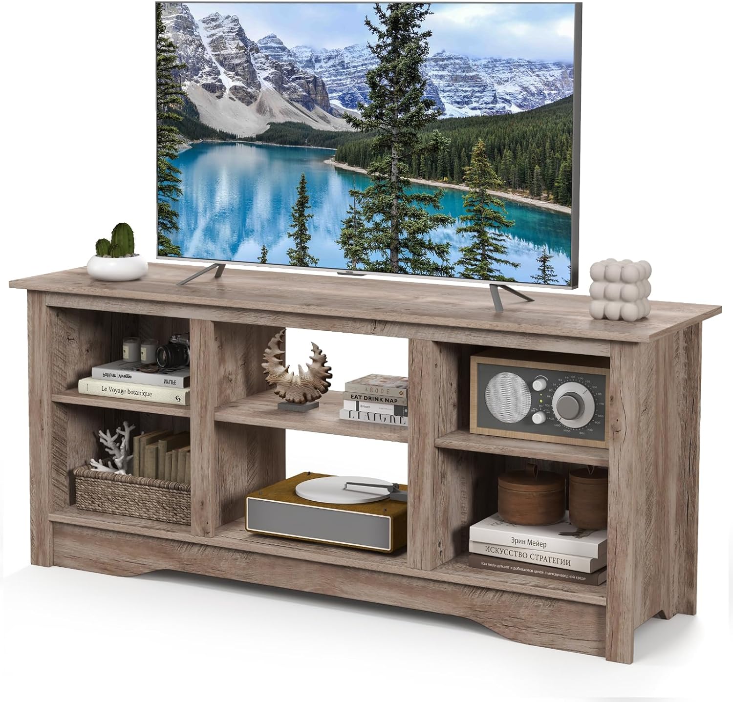 Tangkula 58 Media Console - Adjustable Shelves, Grey
