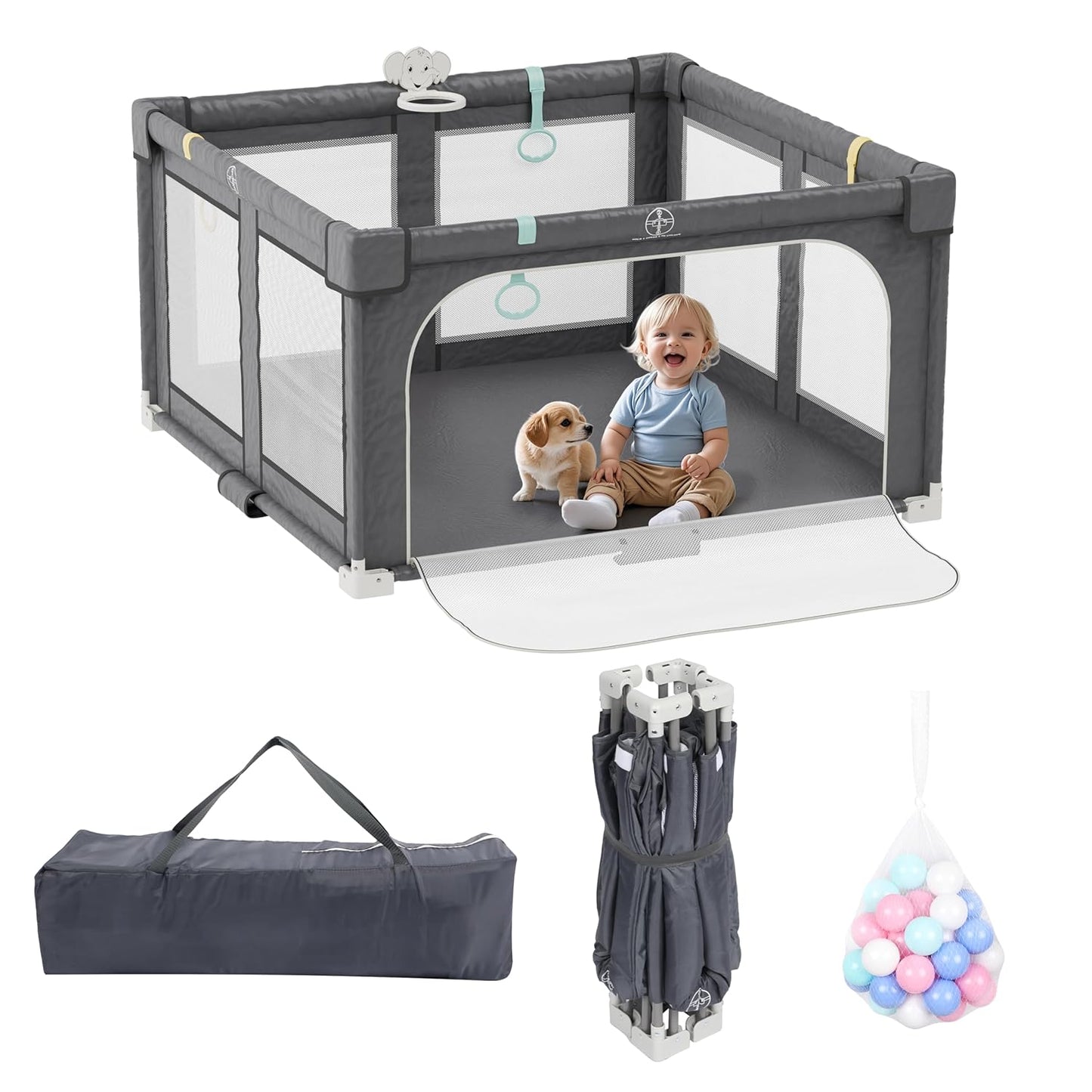 Xilingol 50in Foldable Playpen - Safe Baby Play Yard with Balls
