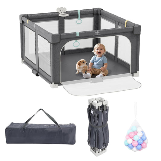 Xilingol 50in Foldable Playpen - Safe Baby Play Yard with Balls