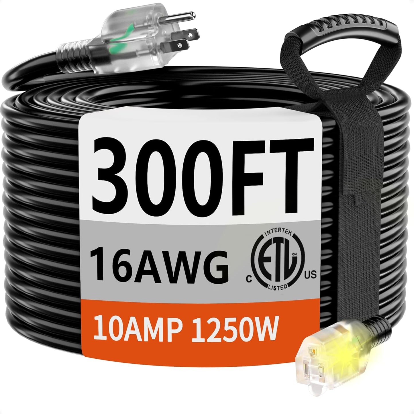 HUANCHAIN 300 FT 16 Gauge Black Extension Cord for All Uses