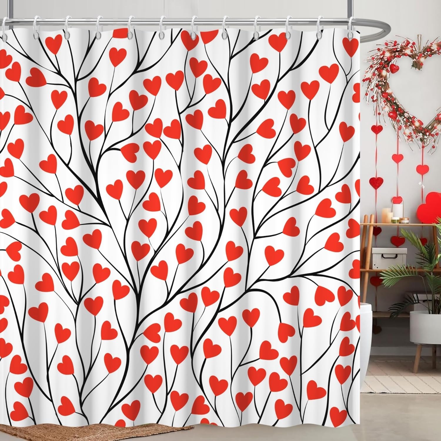 Valentine's Love Shower Curtain Set - Waterproof Romance & Style