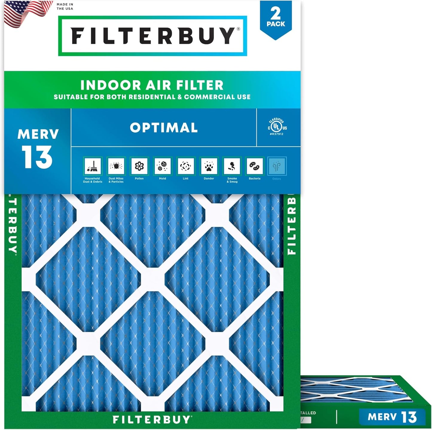 Filterbuy 16x18x1 Air Filter MERV 13 for Smoke & Allergy Defense