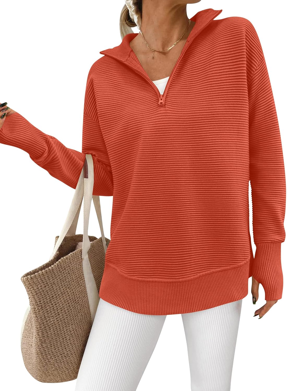 PRETTYGARDEN Womens Long Sleeve Quarter Zip Pullover Sweater