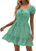 Boho Floral Smocked Square Neck Mini Dress - Summer Beach Style