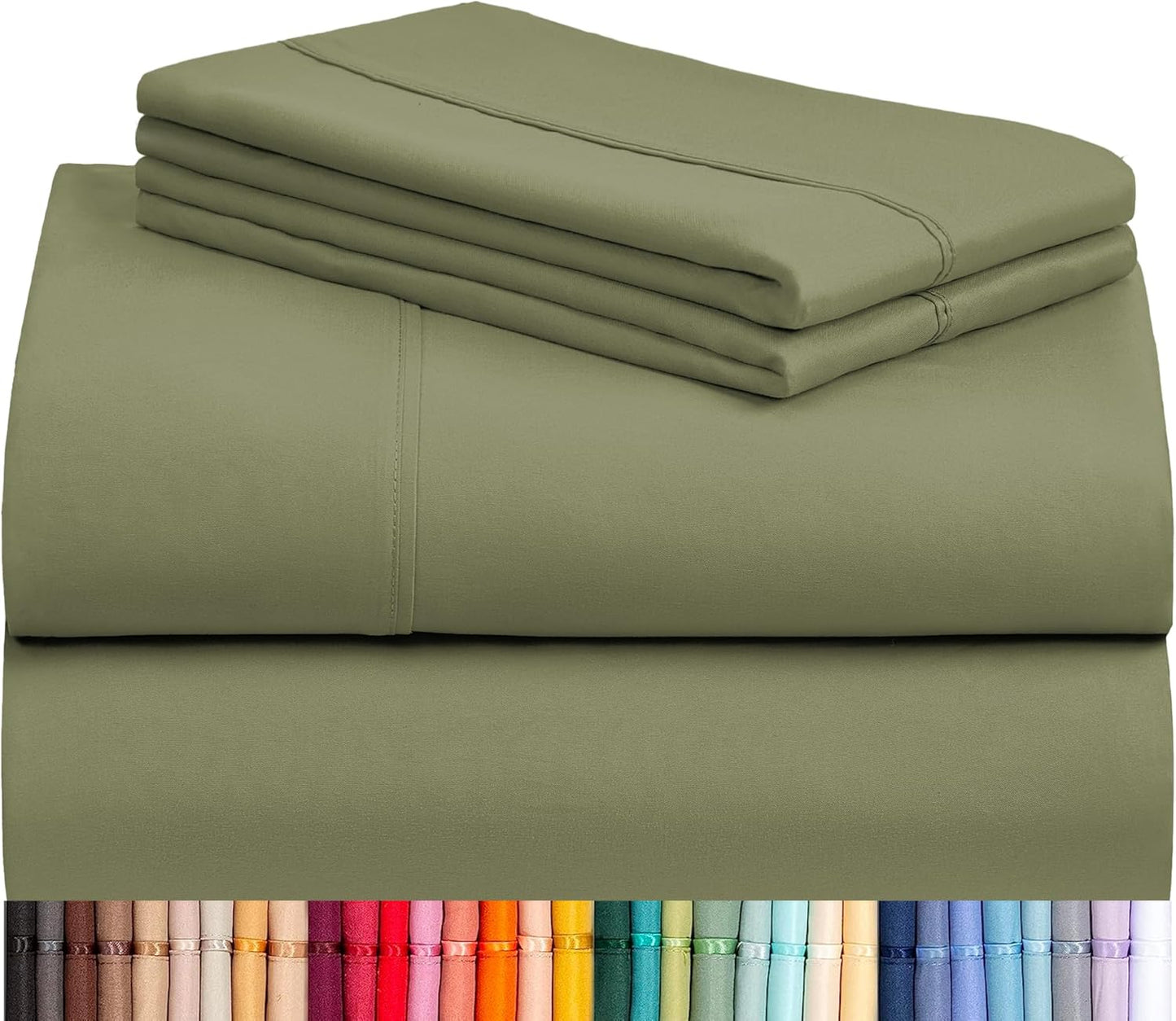 LuxClub King Sheet Set - Breathable Luxury Bed Sheets in Olive