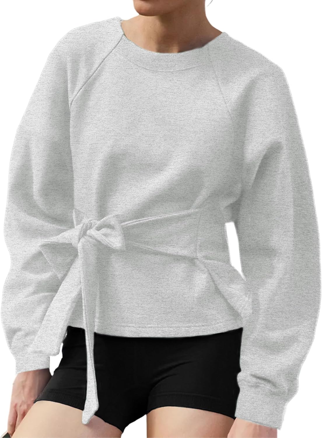 Zhiyouni Women's Long Sleeve Tie Knot Sweatshirt for Fall Fashion