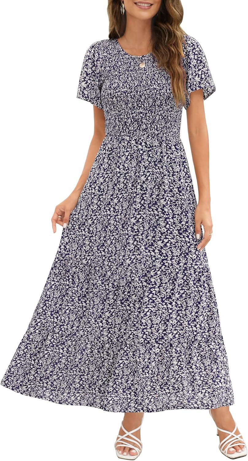 Kranda Women Summer Dress Flutter Sleeve Floral Maxi Dress 2024