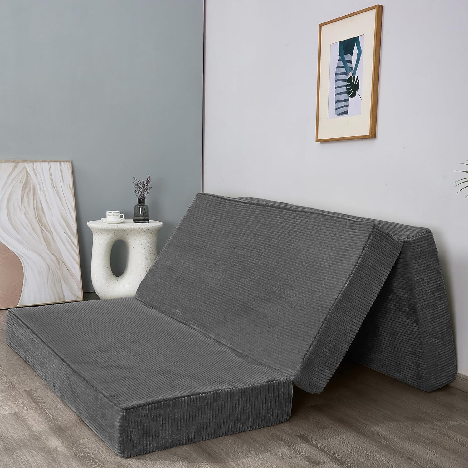 BYBYME Corduroy Tri-Folding Mattress for Comfortable Sleep