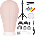 22 Inch Canvas Wig Head Mannequin with Tripod Stand - Complete Styling