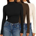 Womens Mock Turtleneck 3 Pack Slim Fit Long Sleeve Tops - Thermal Base