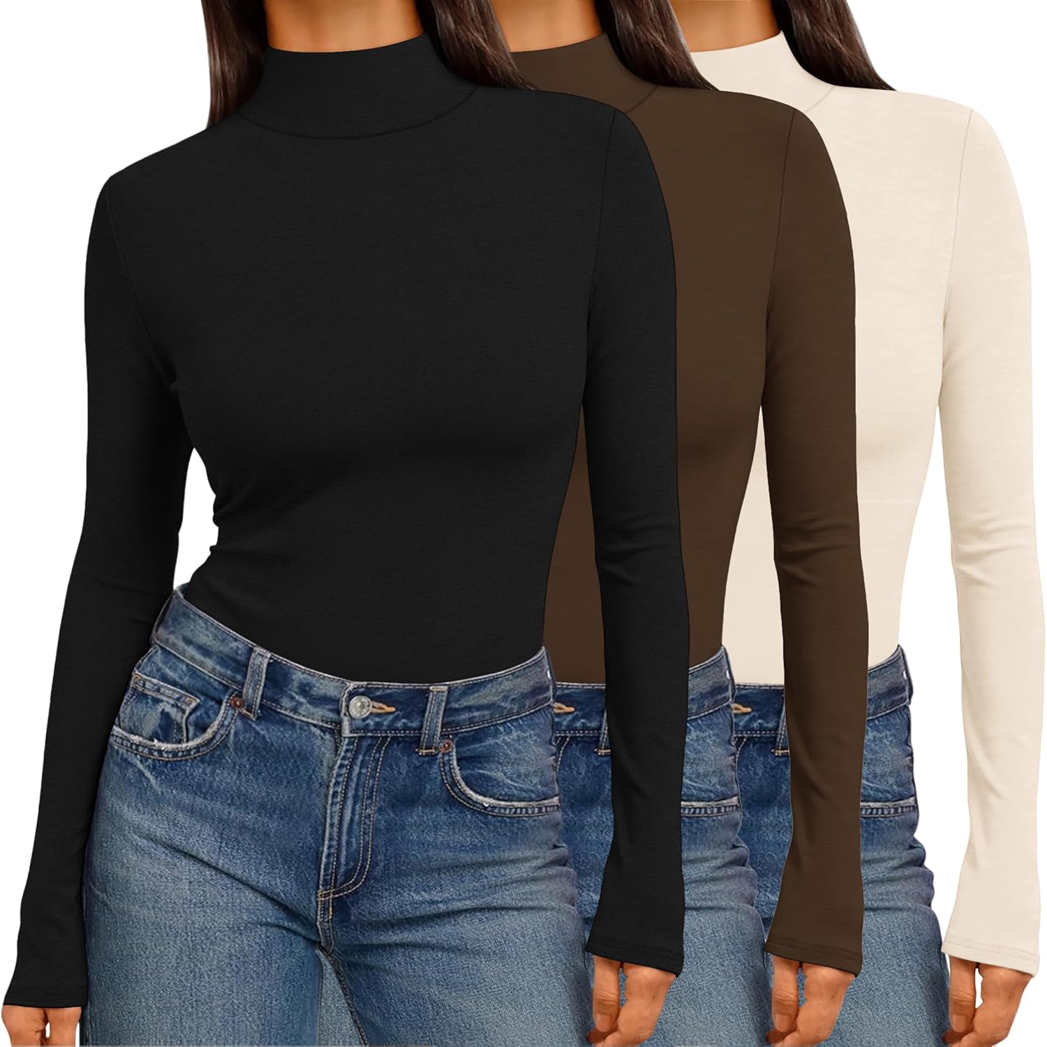 Ekouaer 3 Pack Womens Mock Turtleneck Tops for Fall Fashion